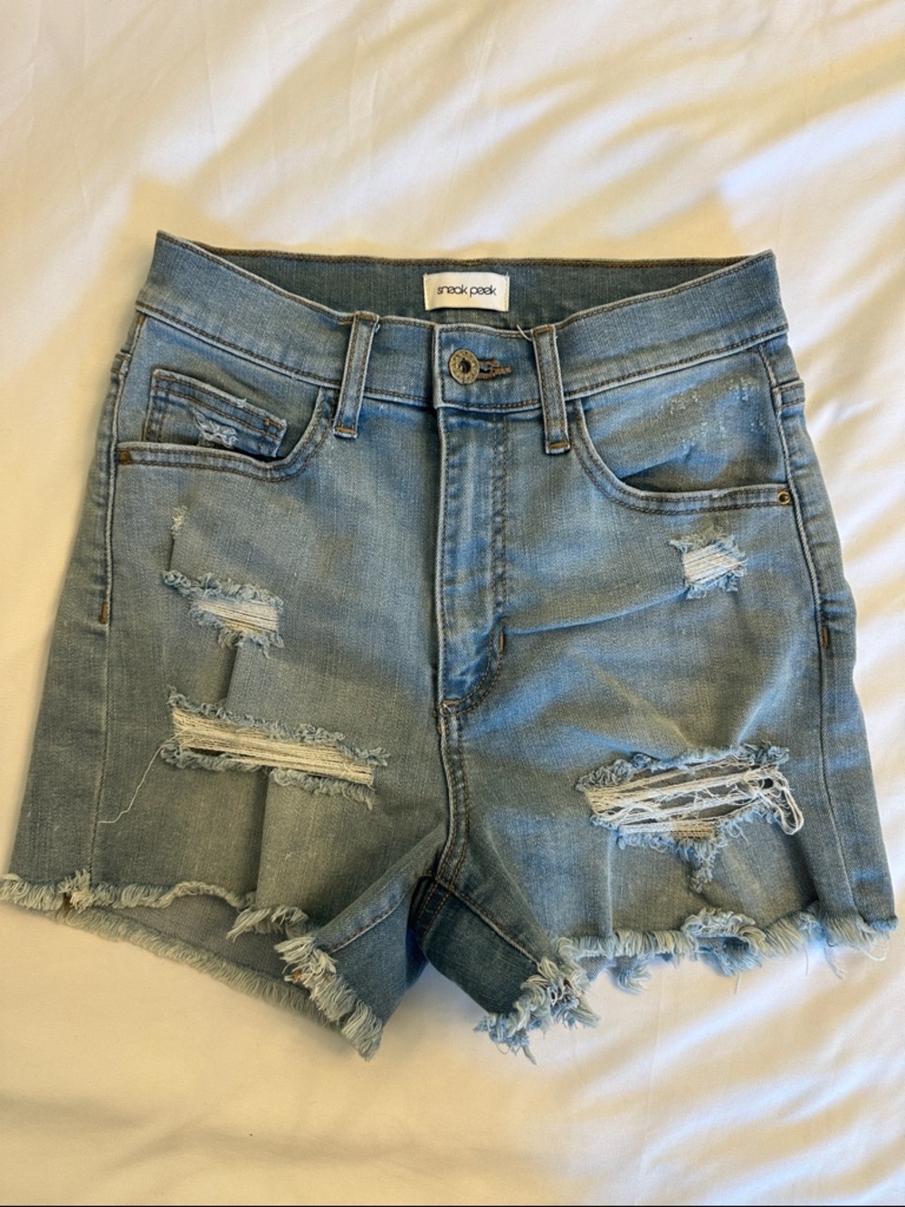 Snack Pack Light Blue Distressed Denim Shorts